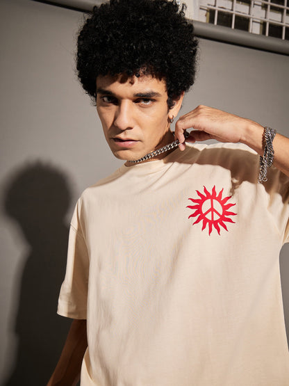 Unisex Beige GROW POSITIVE Oversized T-Shirt