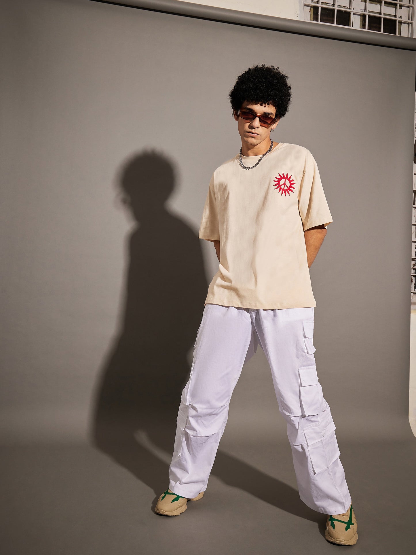 Unisex Beige GROW POSITIVE Oversized T-Shirt