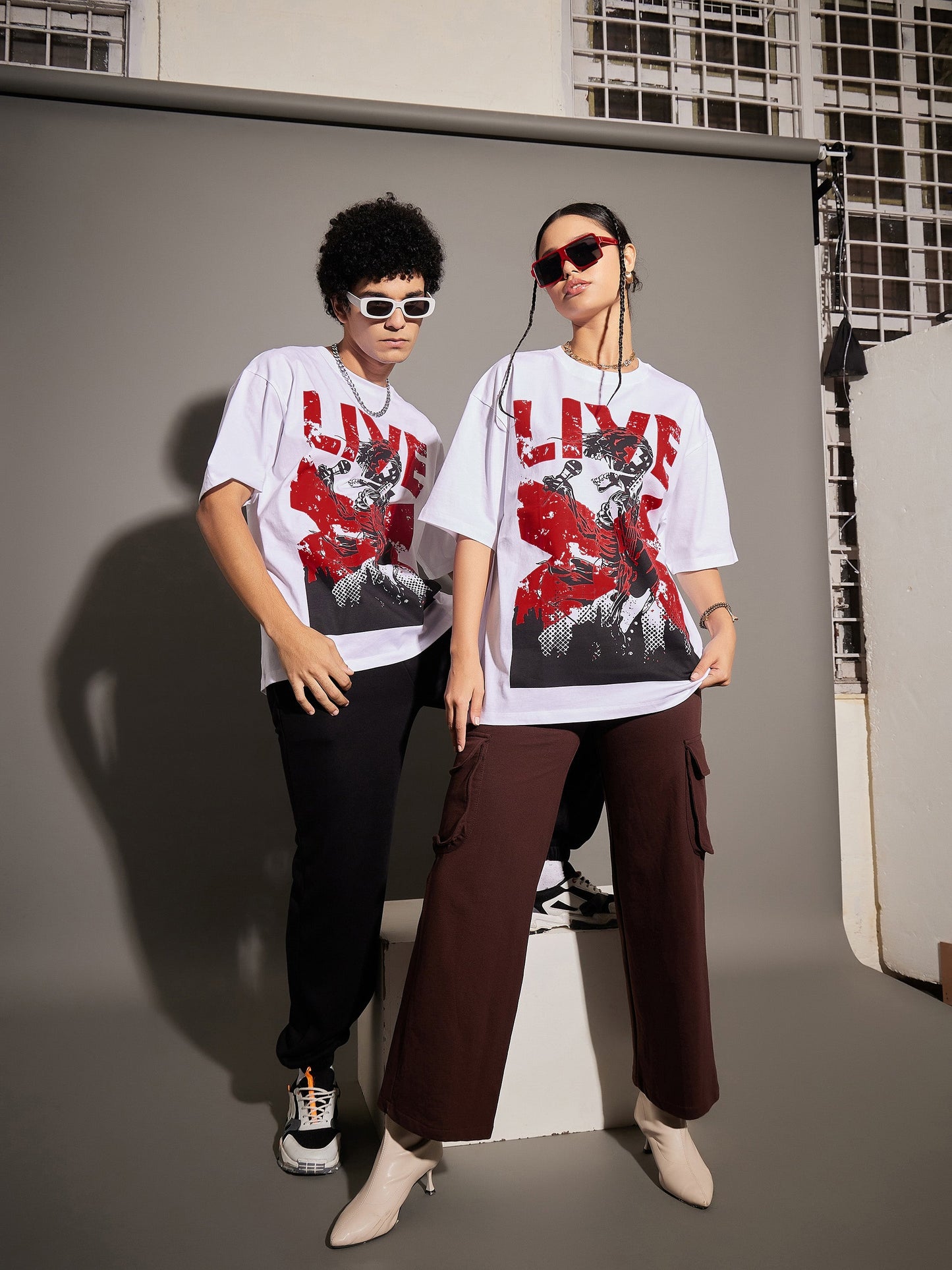 Unisex White LIVE Oversized T-Shirt