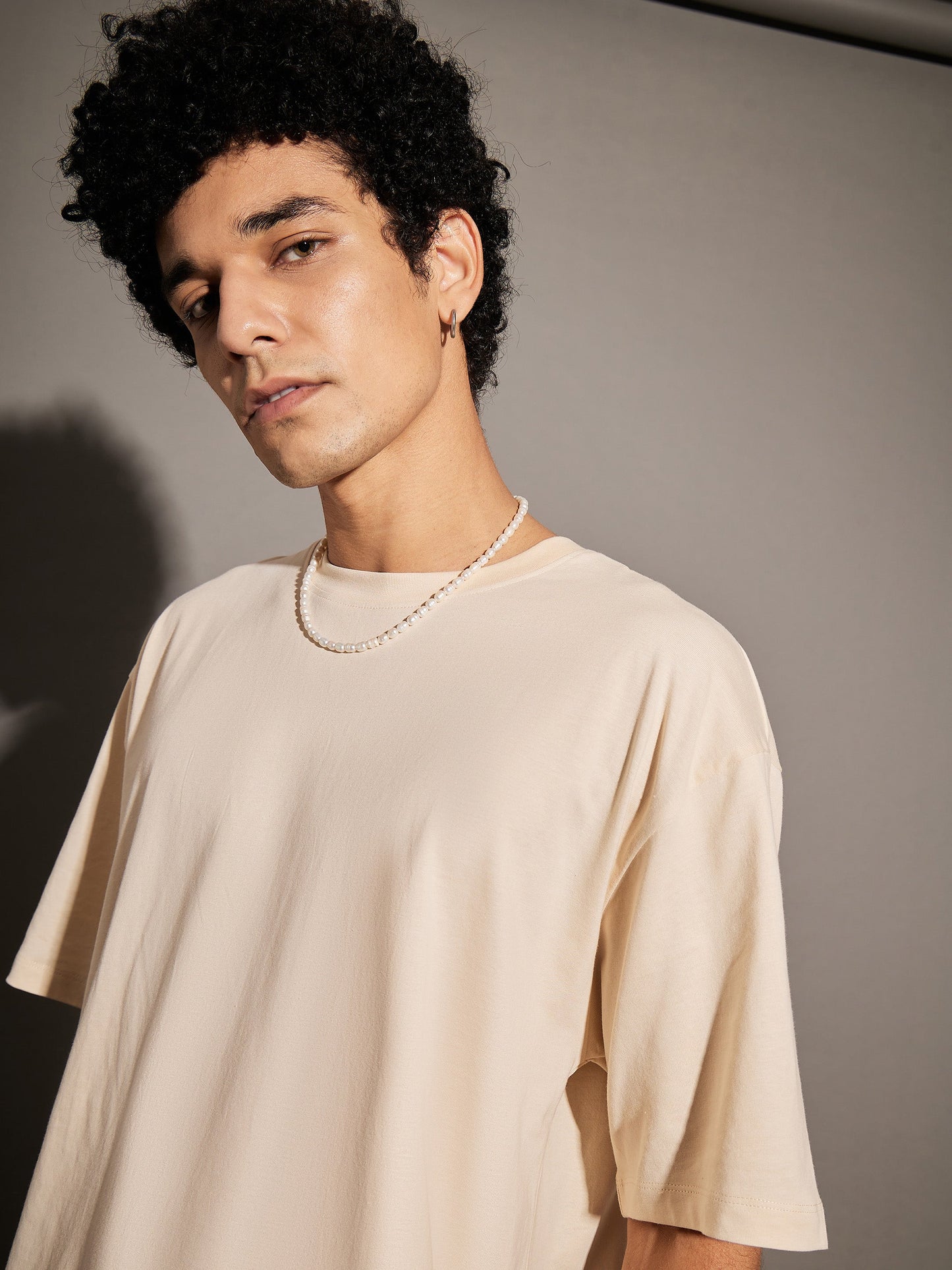 Unisex Beige Floral Back Print Oversized T-Shirt