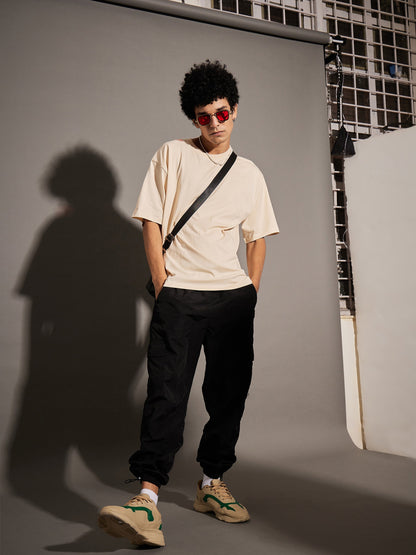 Unisex Beige Floral Back Print Oversized T-Shirt