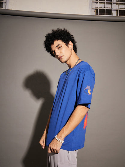 Unisex Blue Chill Floral Back Print Oversized T-Shirt