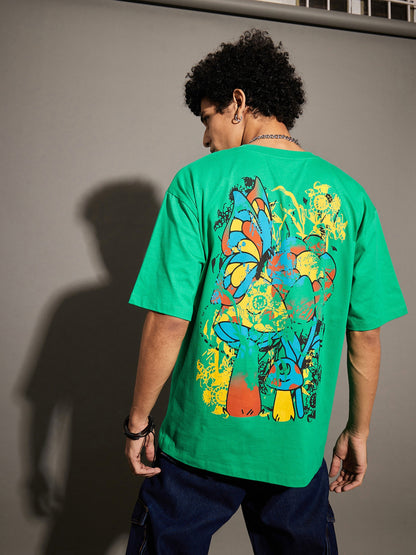 Unisex Green Mushroom Print Oversized T-Shirt