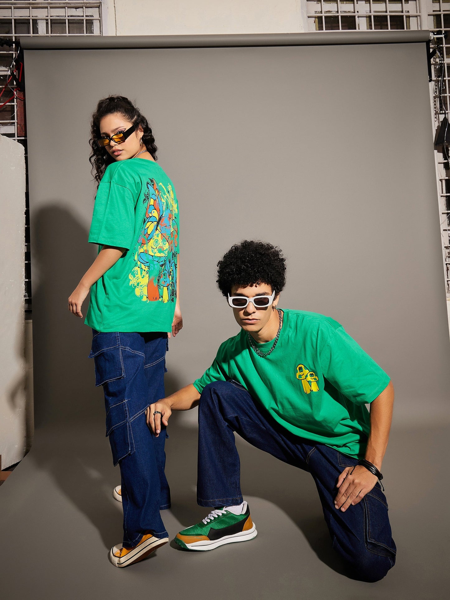 Unisex Green Mushroom Print Oversized T-Shirt