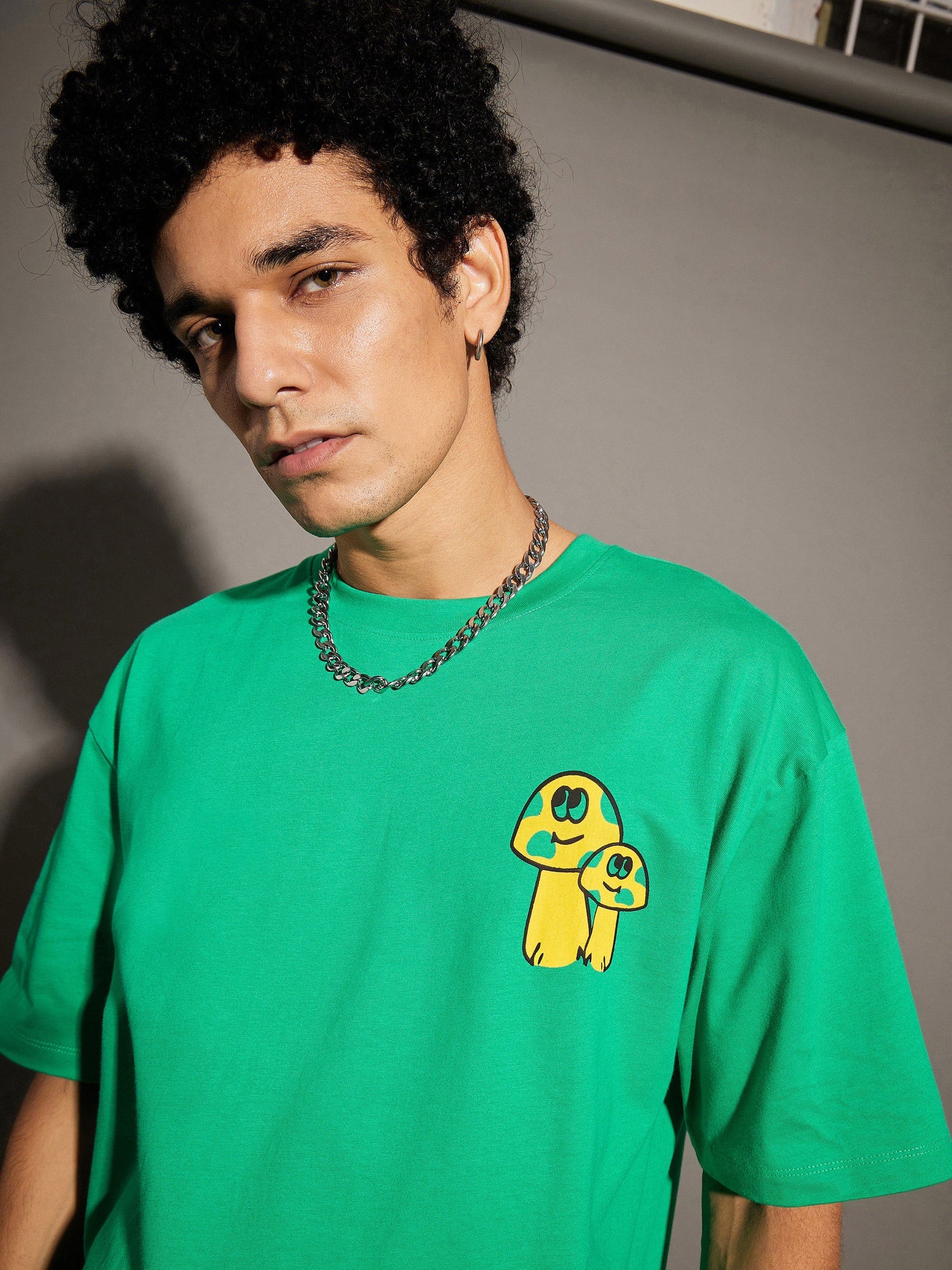 Unisex Green Mushroom Print Oversized T-Shirt