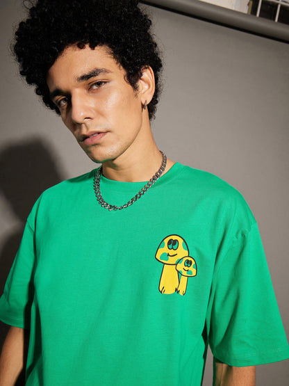 Unisex Green Mushroom Print Oversized T-Shirt