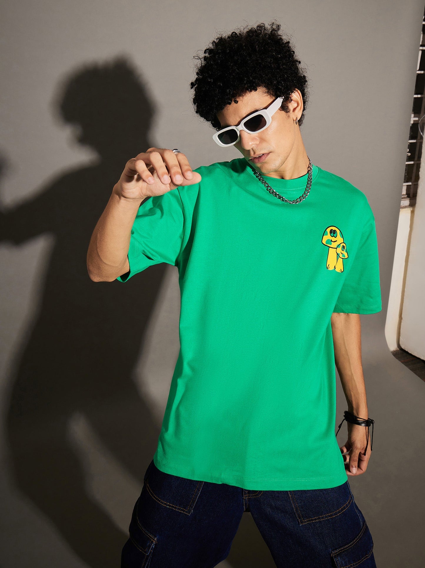 Unisex Green Mushroom Print Oversized T-Shirt