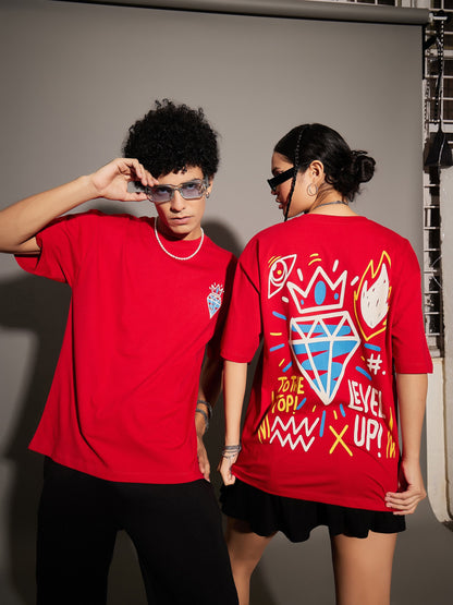 Unisex Red LEVEL UP Oversized T-Shirt