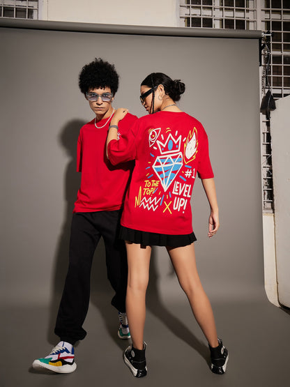 Unisex Red LEVEL UP Oversized T-Shirt