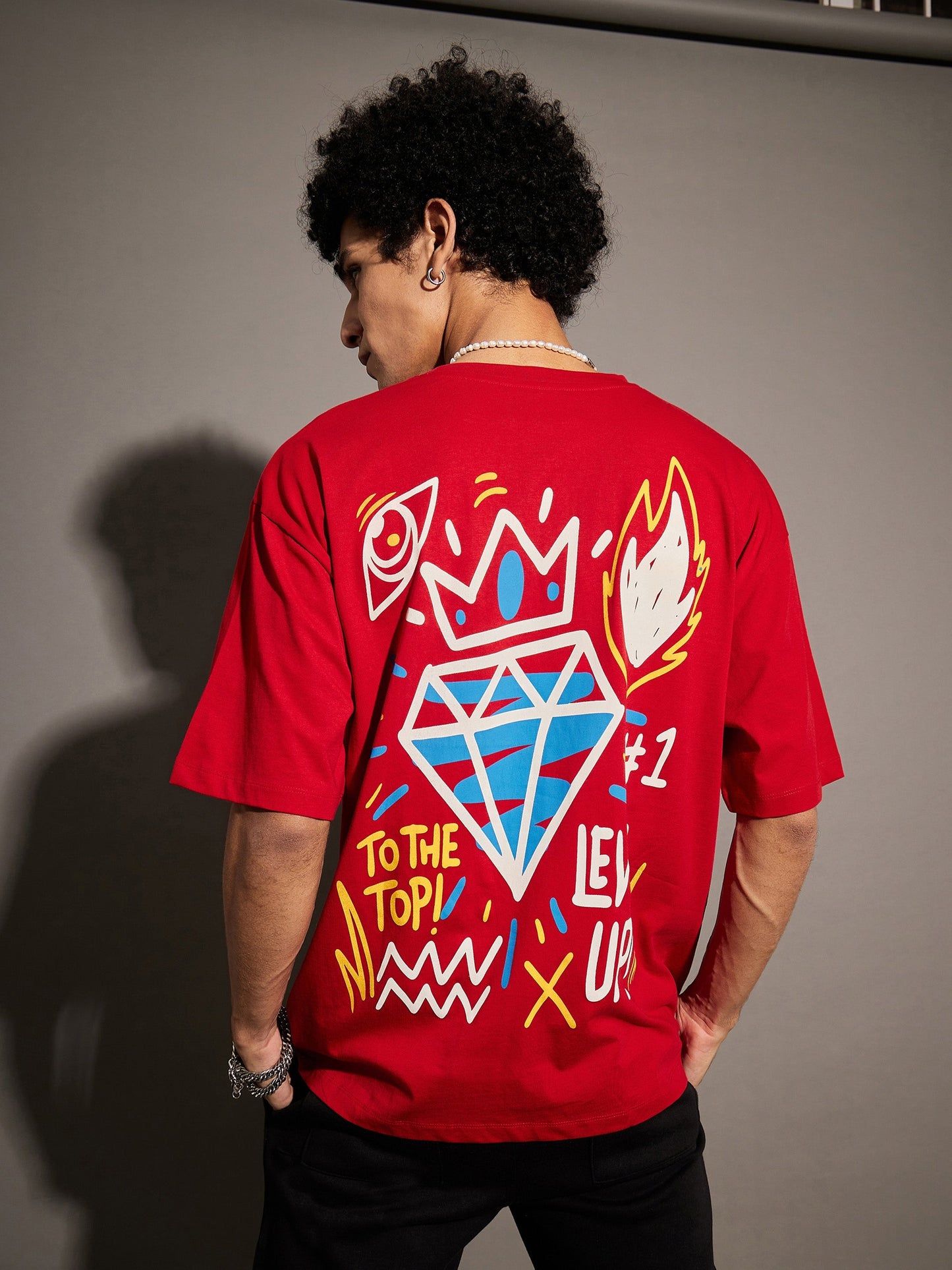 Unisex Red LEVEL UP Oversized T-Shirt
