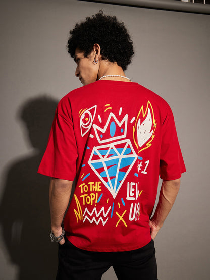 Unisex Red LEVEL UP Oversized T-Shirt