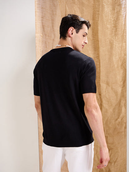 Men Black Premium Loose-Knit T-Shirt