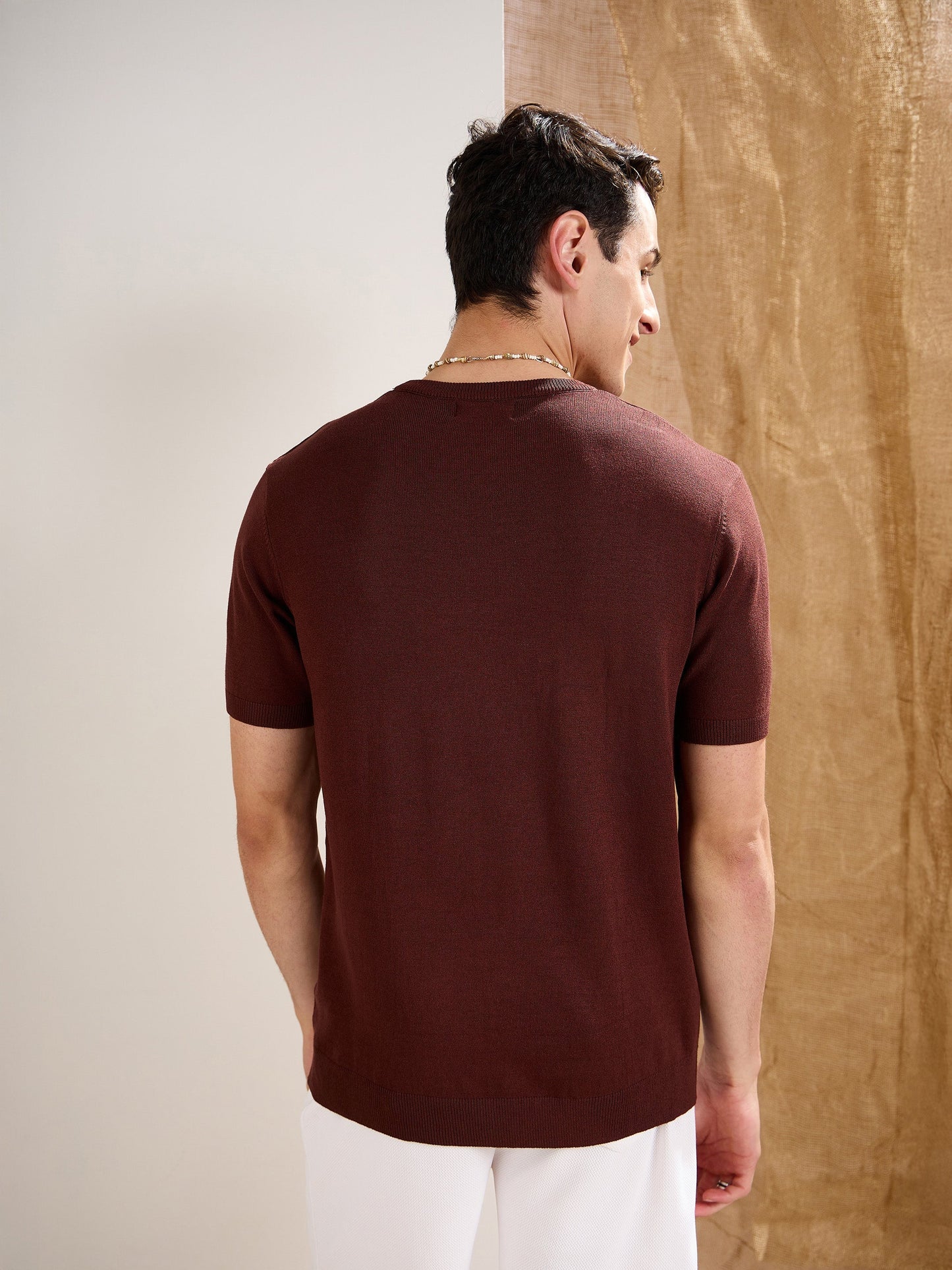 Men Brown Premium Loose-Knit T-Shirt