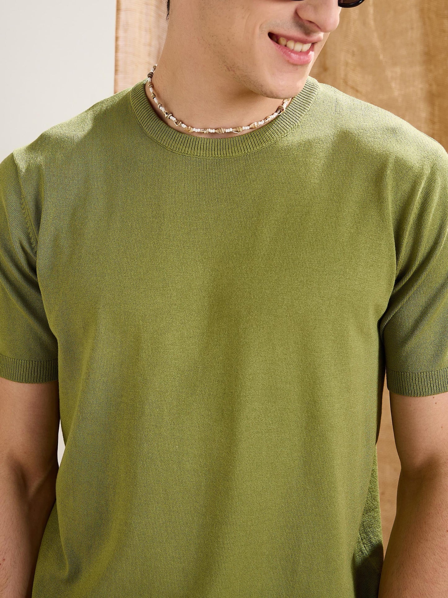 Men Olive Premium Loose-Knit T-Shirt