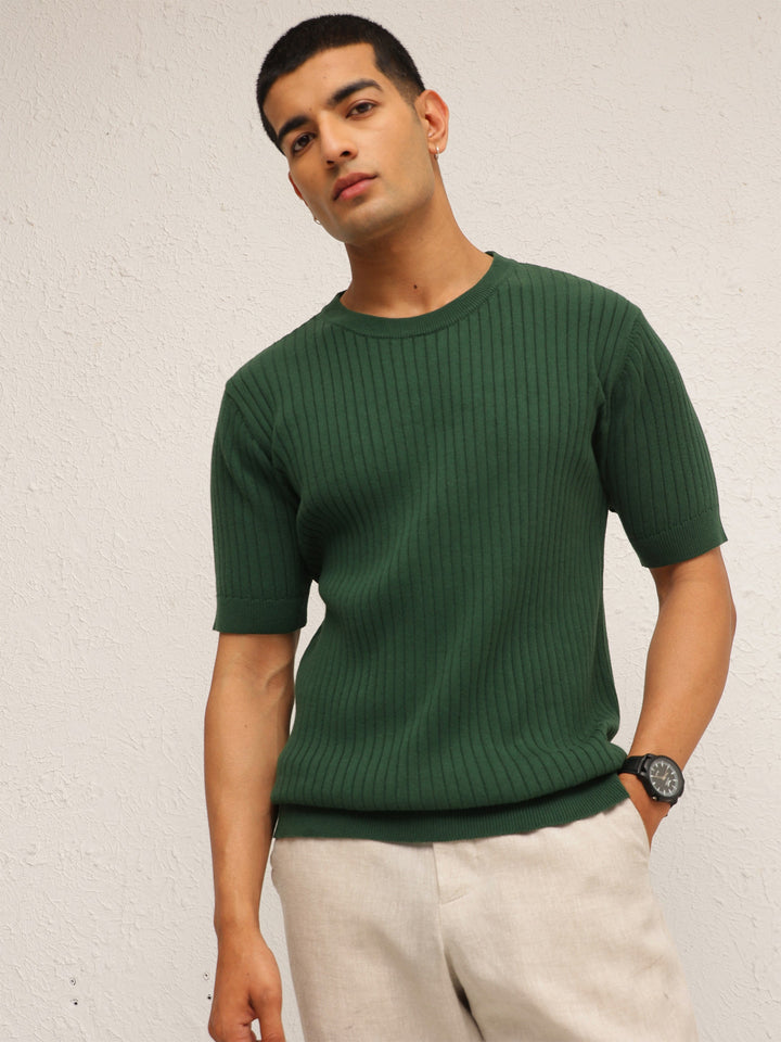Men Emelard Green Round Neck Relax Fit T-Shirt