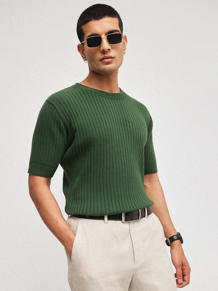 Men Emelard Green Round Neck Relax Fit T-Shirt