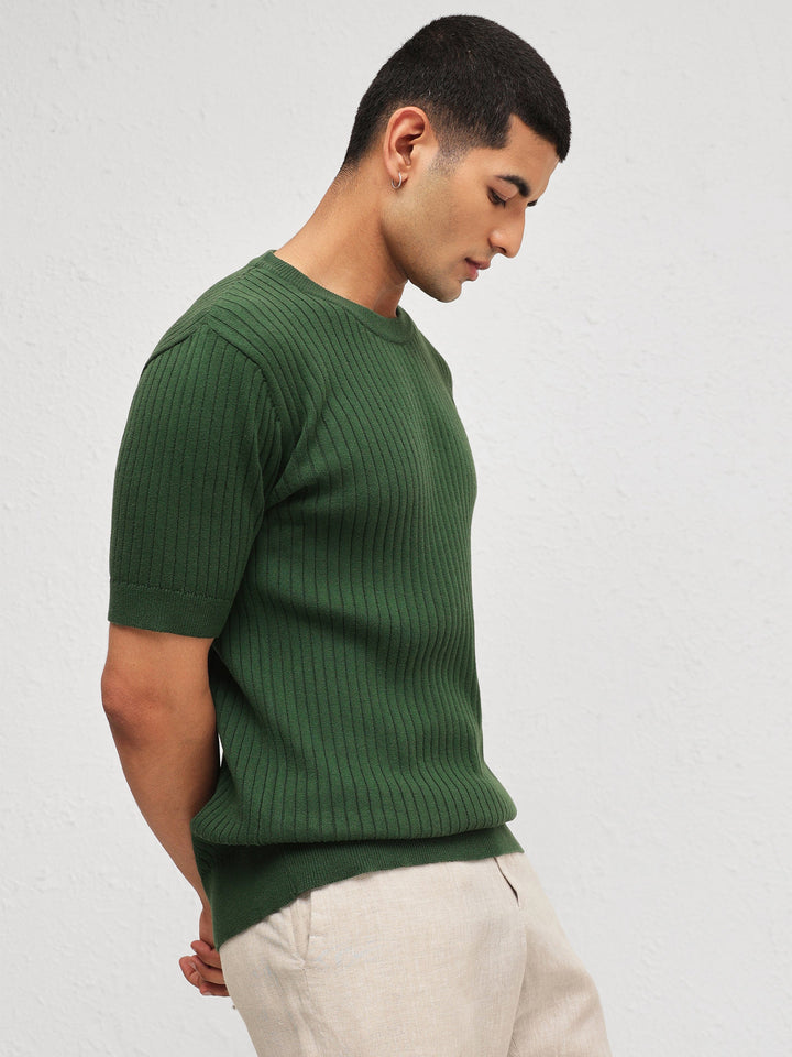 Men Emelard Green Round Neck Relax Fit T-Shirt