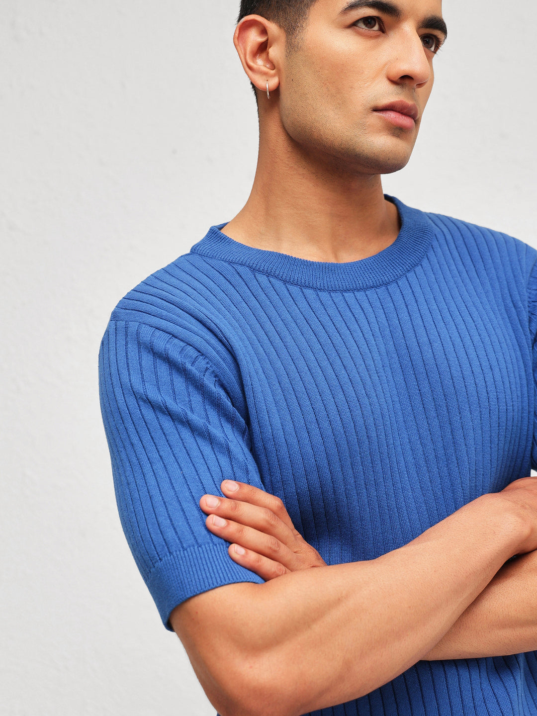 Men Blue Relax Fit Round Neck T-Shirt