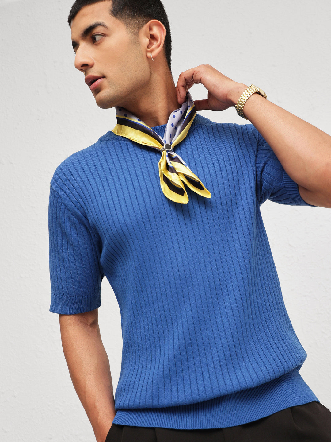 Men Blue Relax Fit Round Neck T-Shirt