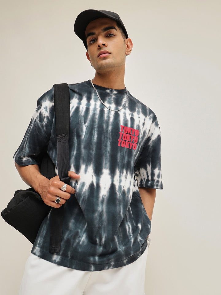 Men Black &amp; White Tie-dye TOKYO Oversize T-Shirt