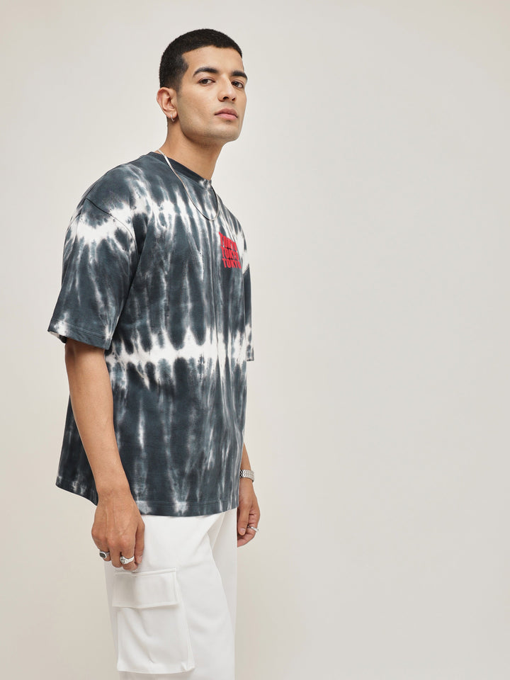 Men Black &amp; White Tie-dye TOKYO Oversize T-Shirt