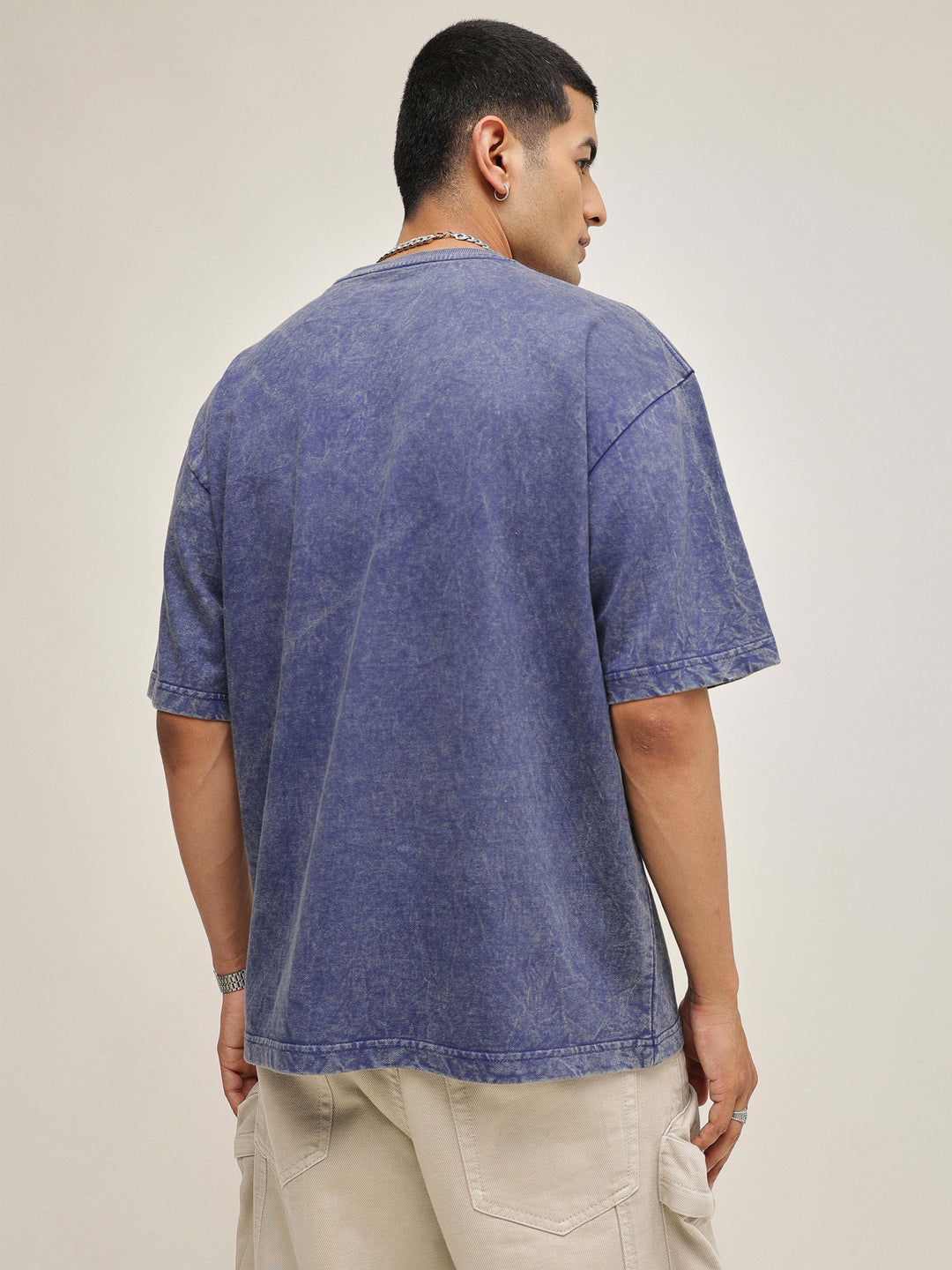 Men Navy Blue Overdye NEVERMIND Oversize T-Shirt