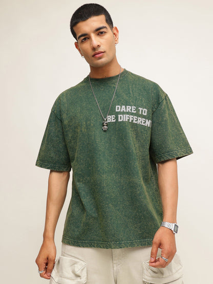 Men Emerald Green Overdye DARE TO BE DIFFERENT Oversize T-Shirt