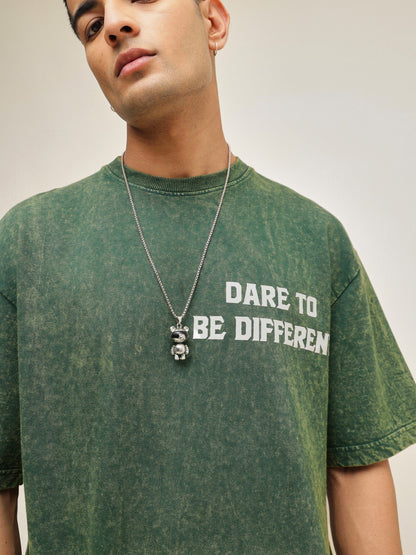 Men Emerald Green Overdye DARE TO BE DIFFERENT Oversize T-Shirt