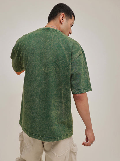 Men Emerald Green Overdye DARE TO BE DIFFERENT Oversize T-Shirt