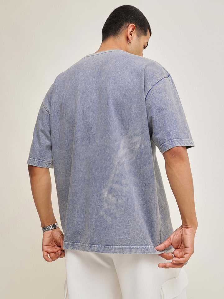 Men Blue Overdye NEW YORK Oversize T-Shirt