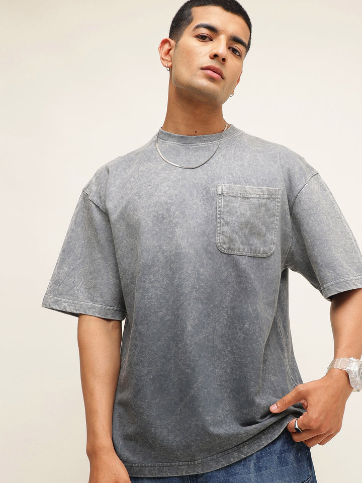 Men Grey Ombre Wash Oversize T-Shirt