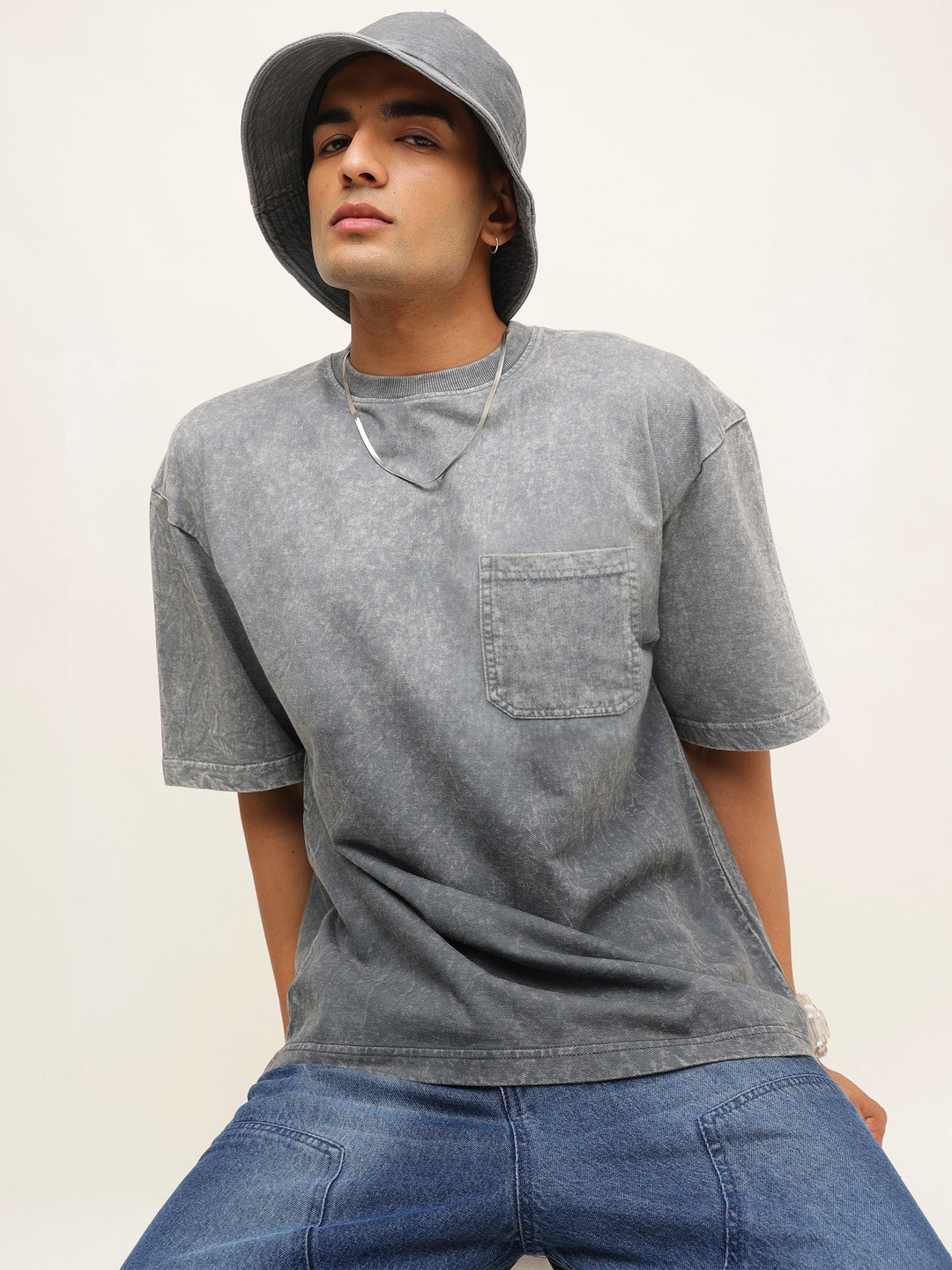 Men Grey Ombre Wash Oversize T-Shirt