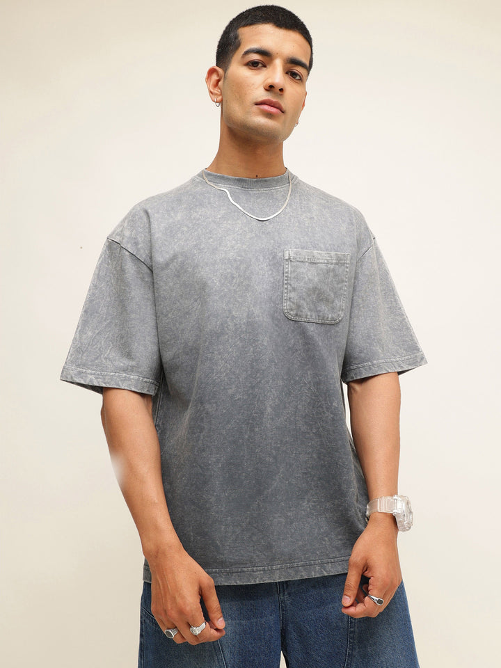 Men Grey Ombre Wash Oversize T-Shirt