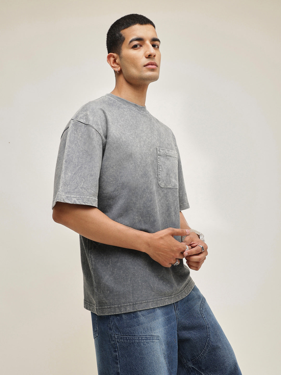 Men Grey Ombre Wash Oversize T-Shirt