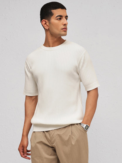 Men White Relax Fit Round Neck T-Shirt