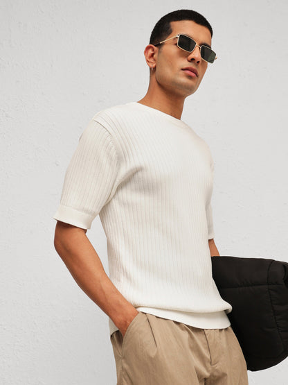 Men White Relax Fit Round Neck T-Shirt