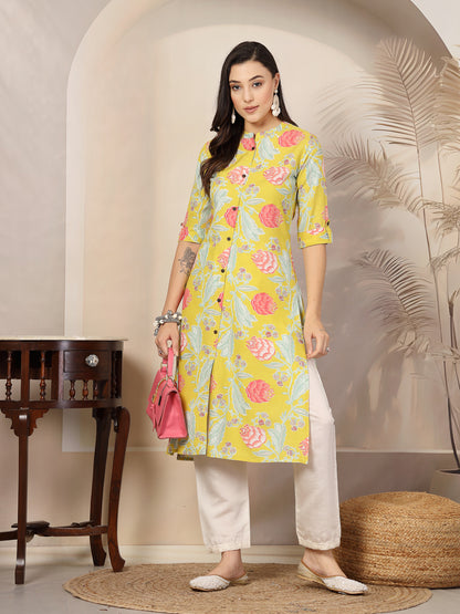 Multicolor Floral Printed Rayon A-Line Kurta