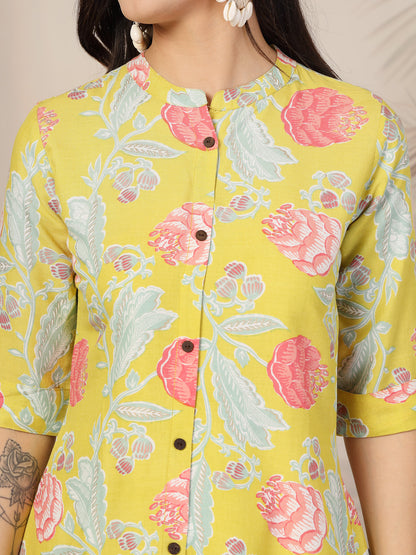 Multicolor Floral Printed Rayon A-Line Kurta