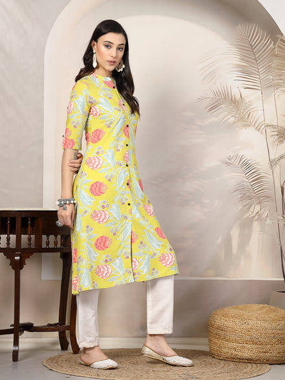 Multicolor Floral Printed Rayon A-Line Kurta
