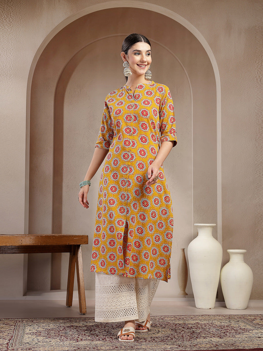 Ethnic Printed Cotton A-Line Kurta