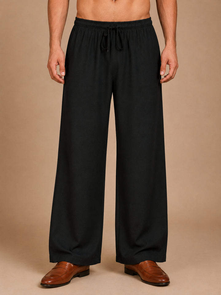 Solid Cotton Blend Korean Pants For Men