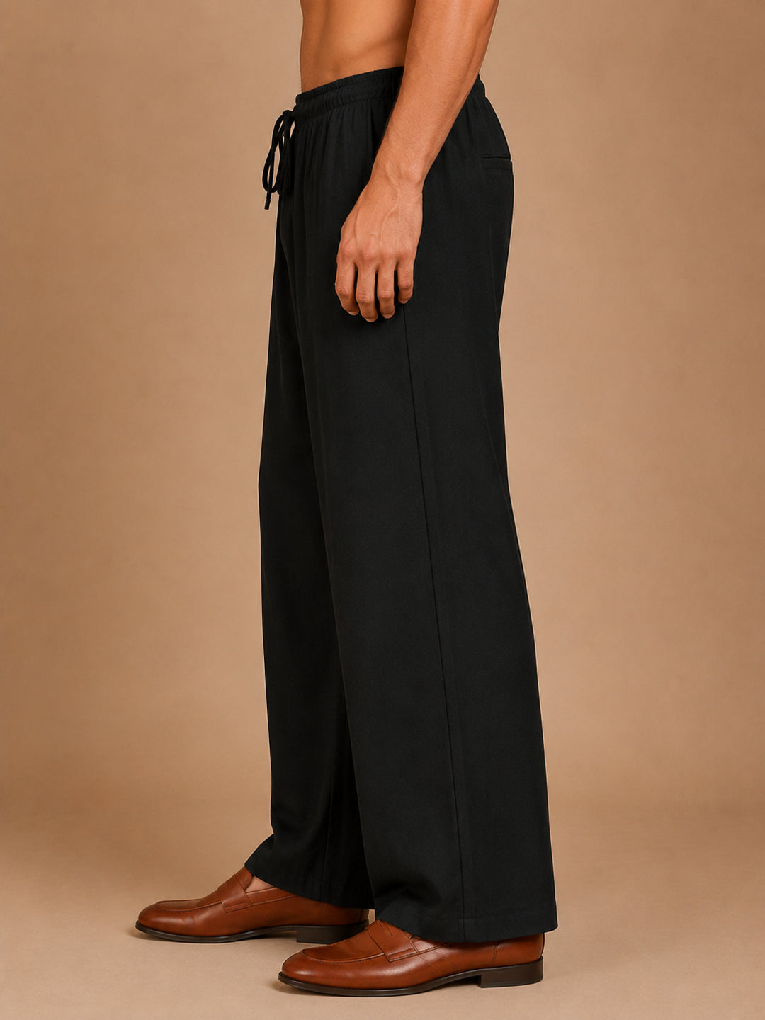 Solid Cotton Blend Korean Pants For Men