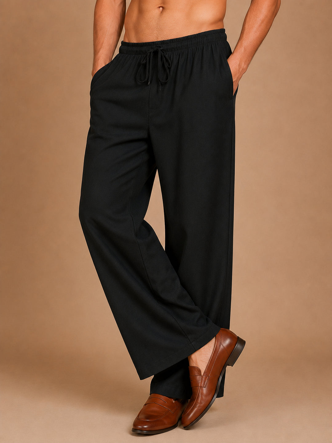 Solid Cotton Blend Korean Pants For Men
