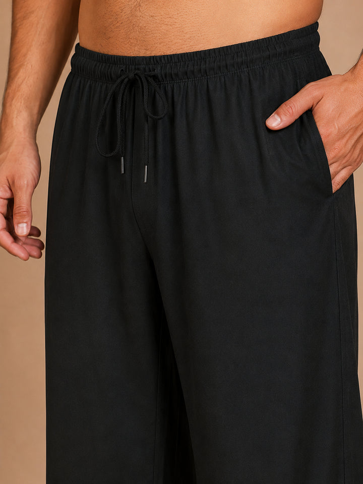 Solid Cotton Blend Korean Pants For Men