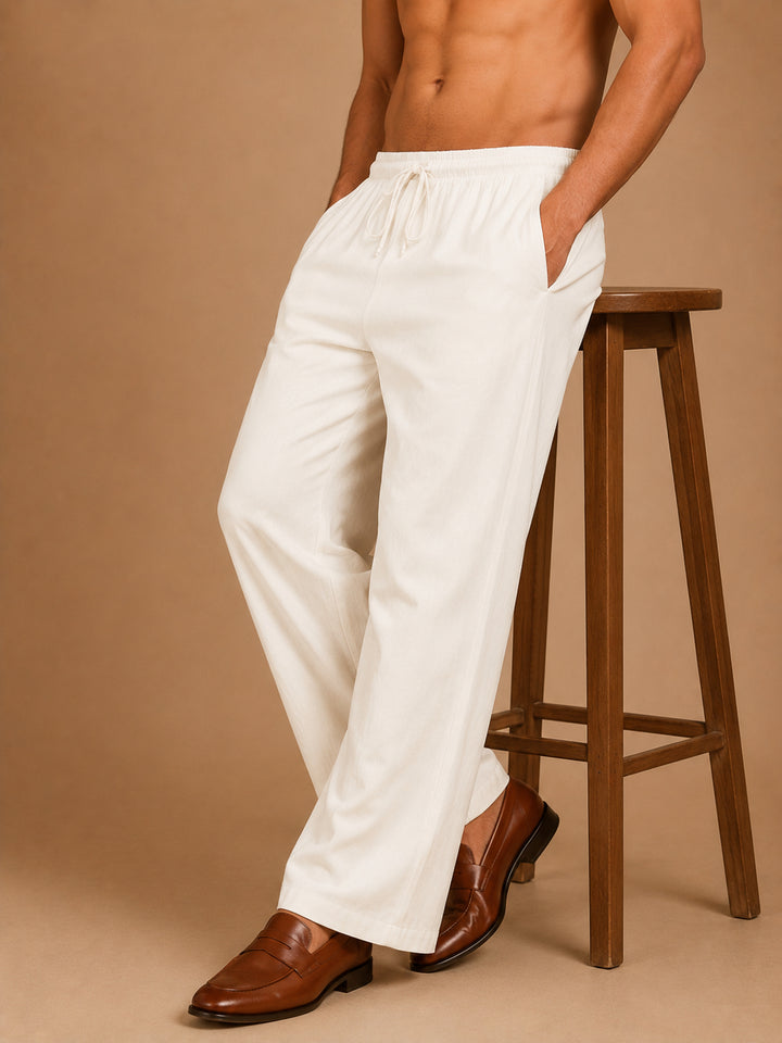 Solid Cotton Blend Korean Pants For Men
