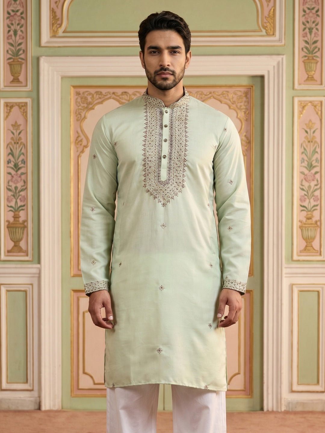 Men’S Silk Blend Embroidered Kurta