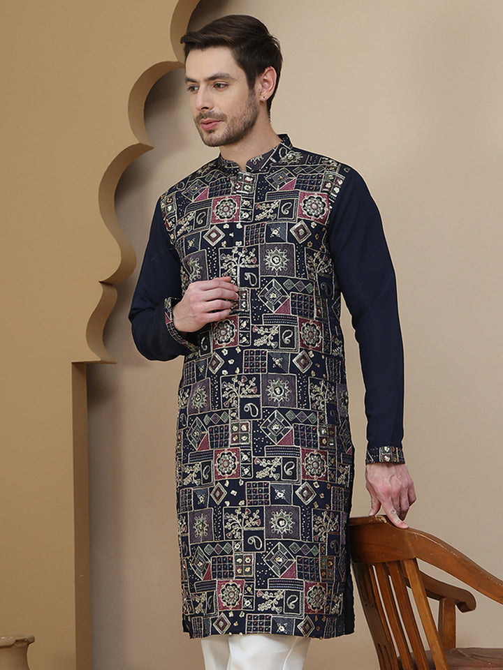 Embroidered Straight Kurtas For Men