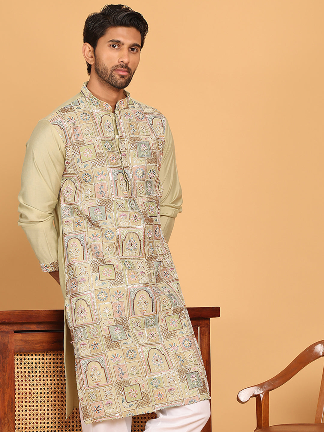 Embroidered Straight Kurtas For Men