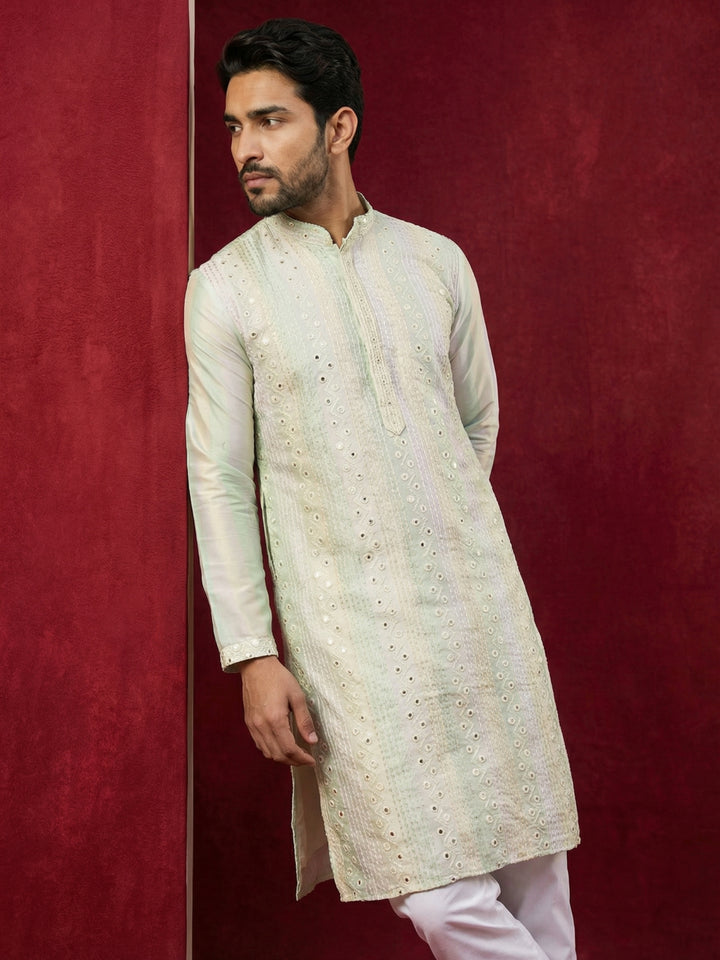 Embroidered And Mirror Work Straight Kurta