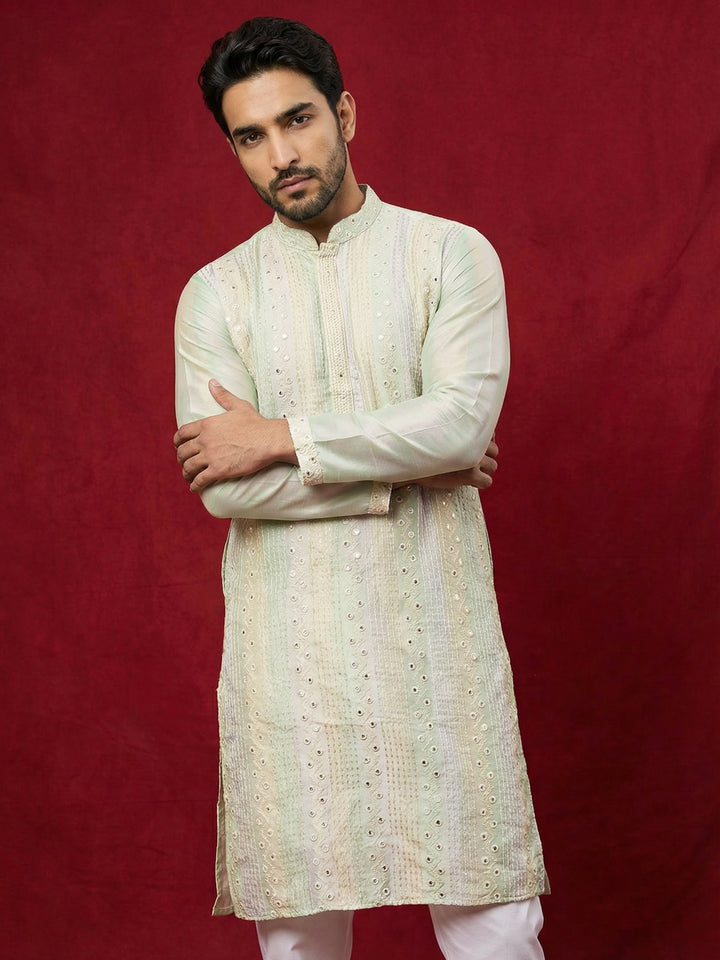 Embroidered And Mirror Work Straight Kurta